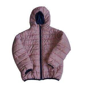boys SHEIN jacket full zipper hooded puffer size 7Y red blue white pockets